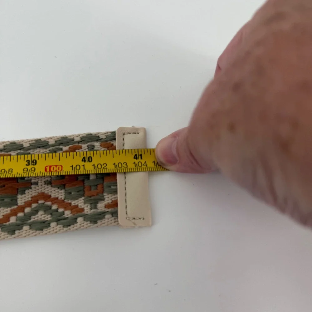 Woven‎ Belt Beige Green Orange Aztec Pattern Statement Buckle Women's